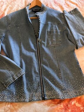 Christine Alexander Blue Denim Jacket with Stud and Crystal Trim Wow!!